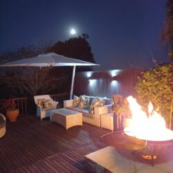 Outdoor boma fire pit and outdoor sofa, armchair and coffee table patio furniture