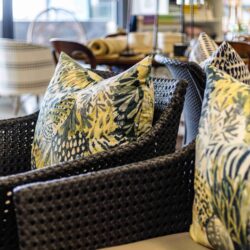 Elita Armchair - luxury outdoor armchair with aluminium frame, Rehau polymer weave and custom fabric in Ballito
