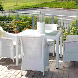 Elita Armchair - luxury outdoor armchair with custom fabric and aluminium frame and Rehau polymer weave Ballito