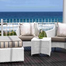 Elita Armchair - luxury outdoor armchair with aluminium frame, Rehau polymer weave and custom fabric in Ballito