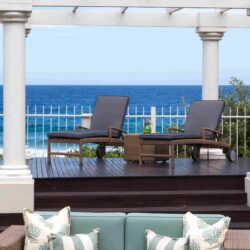 Mirage luxury outdoor pool loungers aluminium frame, Rehau polymer weave and custom fabric in Ballito