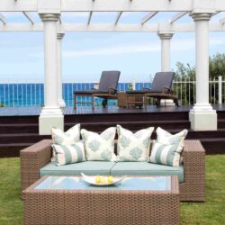 Mirage outdoor furniture sofa set, for patios and gardens, made with REHAU Polymer weave and aluminium frames