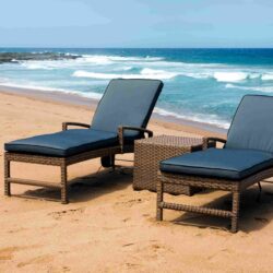 All weather outdoor pool loungers with cushions for outdoor poolside areas