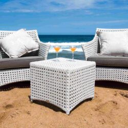 Mirage luxury outdoor armchair with aluminium frame, Rehau polymer weave and custom fabric in Ballito