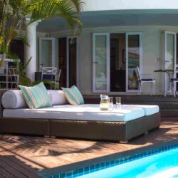 All weather outdoor daybeds with cushions for outdoor poolside areas
