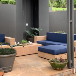 Mirage outdoor furniture sofa set, for patios and gardens, made with REHAU Polymer weave and aluminium frames