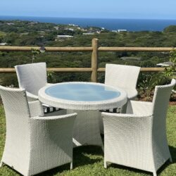 Mirage outdoor bespoke dining table and chairs - Rehau weave - Coral Cove - Zululami
