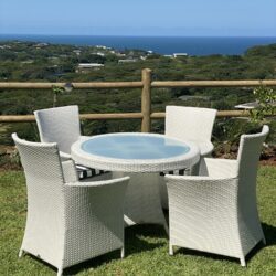 Mirage outdoor bespoke dining table and chairs - Rehau weave - Coral Cove - Zululami