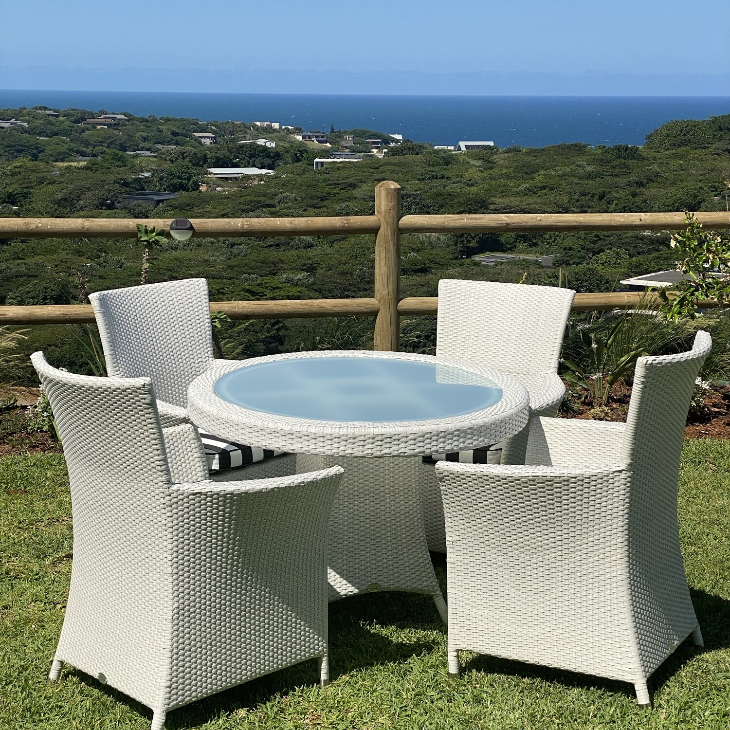 Mirage outdoor bespoke dining table and chairs - Rehau weave - Coral Cove - Zululami